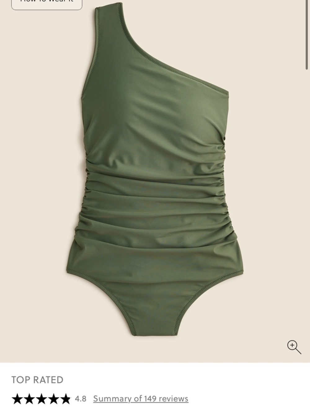 J. Crew Olive Green Ruched One Shoulder One Piece Size 8